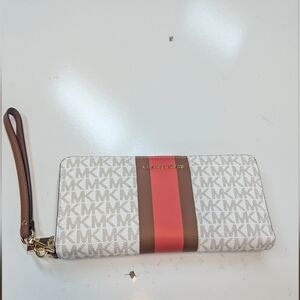 Michael Kors White and Pink Stripe Wristlet